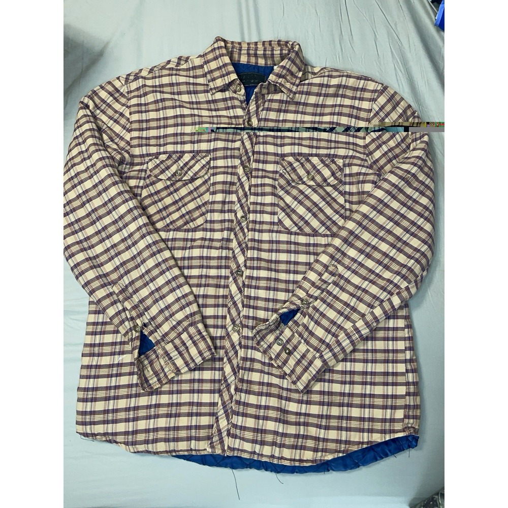 Vintage Colin St. Mark Men's Plaid Wool Lined Button-Front Shacket Beige Purple